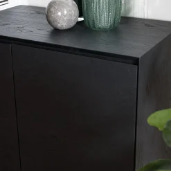 Buffet noir 4 portes 6 étagères pieds métal noir
