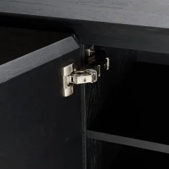 Buffet noir 4 portes 6 étagères pieds métal noir