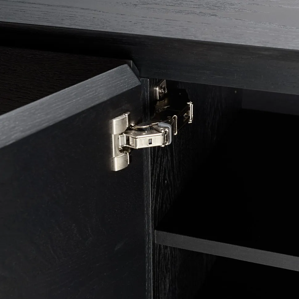 Buffet noir 4 portes 6 étagères pieds métal noir