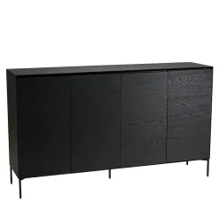 Buffet noir 4 portes 6 étagères pieds métal noir
