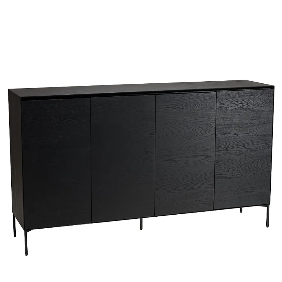 Buffet noir 4 portes 6 étagères pieds métal noir