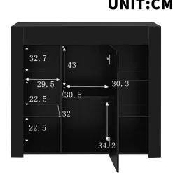 Buffet Noir Laqué avec Portes et Étagères en Verre, Bahut Compact Design pour Salon, Meuble de Rangement Moderne, 95x35x83 cm