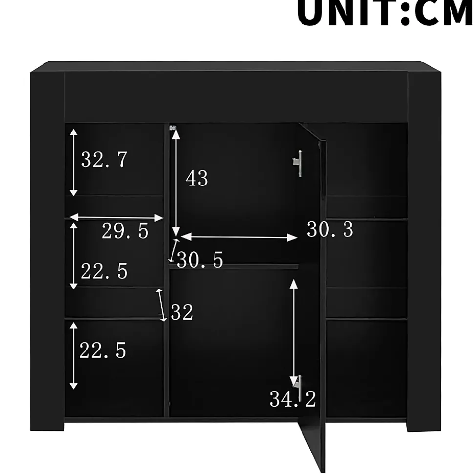 Buffet Noir Laqué avec Portes et Étagères en Verre, Bahut Compact Design pour Salon, Meuble de Rangement Moderne, 95x35x83 cm