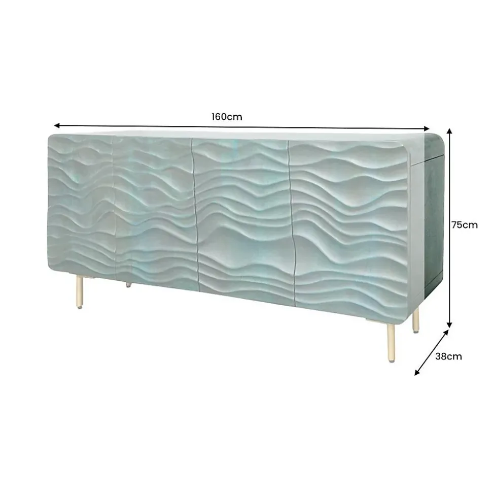 Buffet ONDARA 160 cm Bois Massif Vert Sculpté Pieds Dorés Design Contemporain