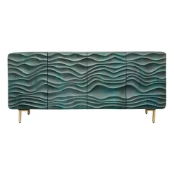 Buffet ONDARA 160 cm Bois Massif Vert Sculpté Pieds Dorés Design Contemporain