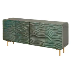 Buffet ONDARA 160 cm Bois Massif Vert Sculpté Pieds Dorés Design Contemporain