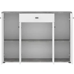Buffet RAVODA 4 portes 1 tiroir, 117x85x30 cm, Meuble de Rangement avec Étagères et Tiroir pour Salon ou Salle à manger, Blanc