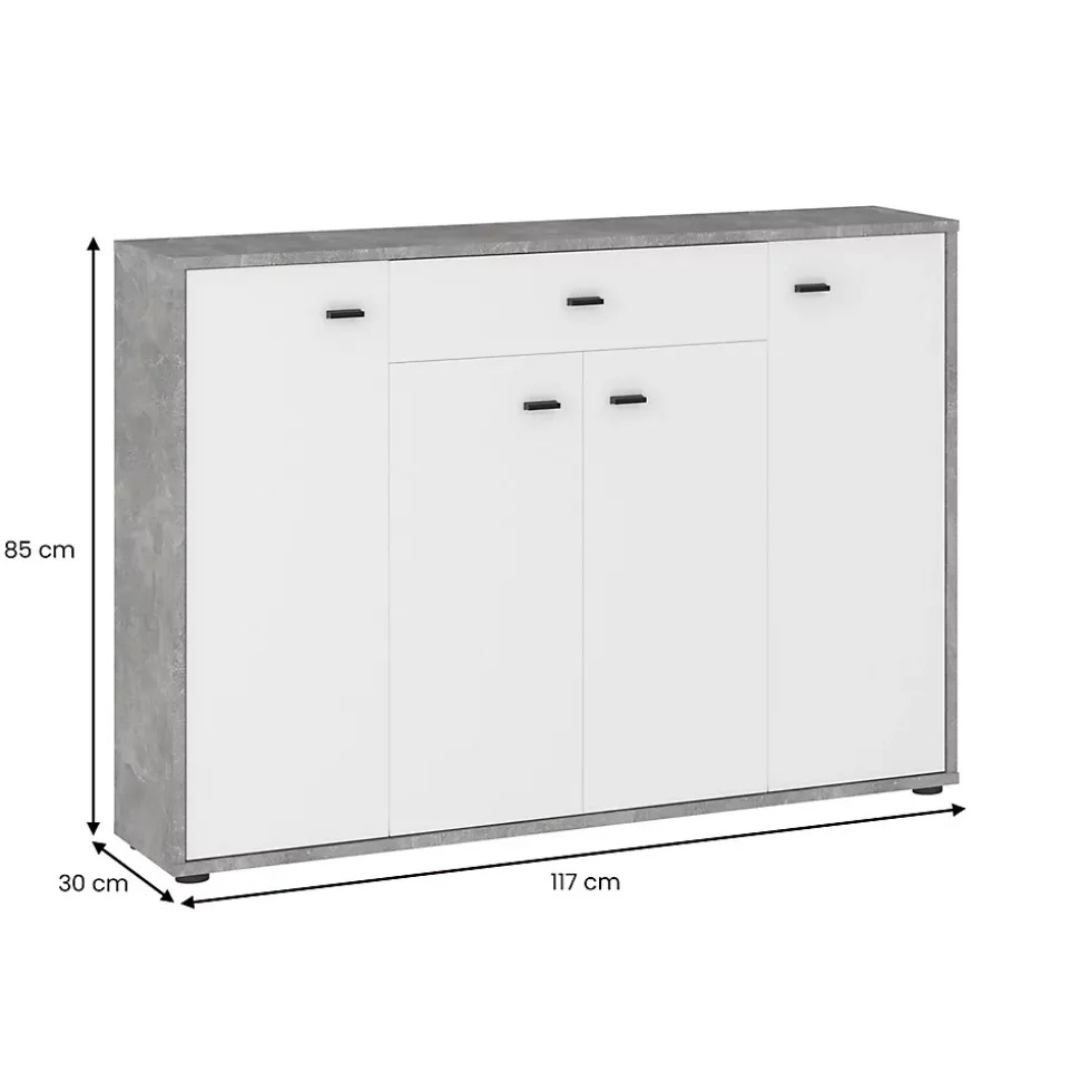 Buffet RAVODA 4 portes 1 tiroir, 117x85x30 cm, Meuble de Rangement avec Étagères et Tiroir pour Salon ou Salle à manger, Blanc