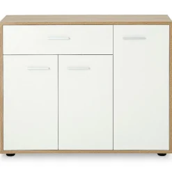 Buffet salle à manger CORALINE L 88 cm en bois massif blanc et chêne sonoma avec 1 tiroir et 3 portes
