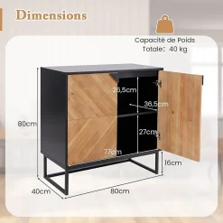 Buffet Salle à Manger Meuble Bas de Rangement à 2 Portes Pieds Surélevé en Métal Buffet Cuisine Rangement 80X40X80 cm Noir