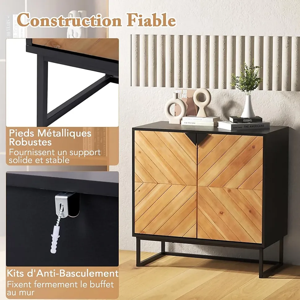Buffet Salle à Manger Meuble Bas de Rangement à 2 Portes Pieds Surélevé en Métal Buffet Cuisine Rangement 80X40X80 cm Noir