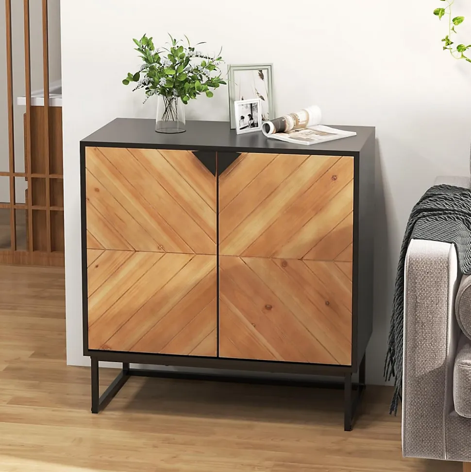 Buffet Salle à Manger Meuble Bas de Rangement à 2 Portes Pieds Surélevé en Métal Buffet Cuisine Rangement 80X40X80 cm Noir