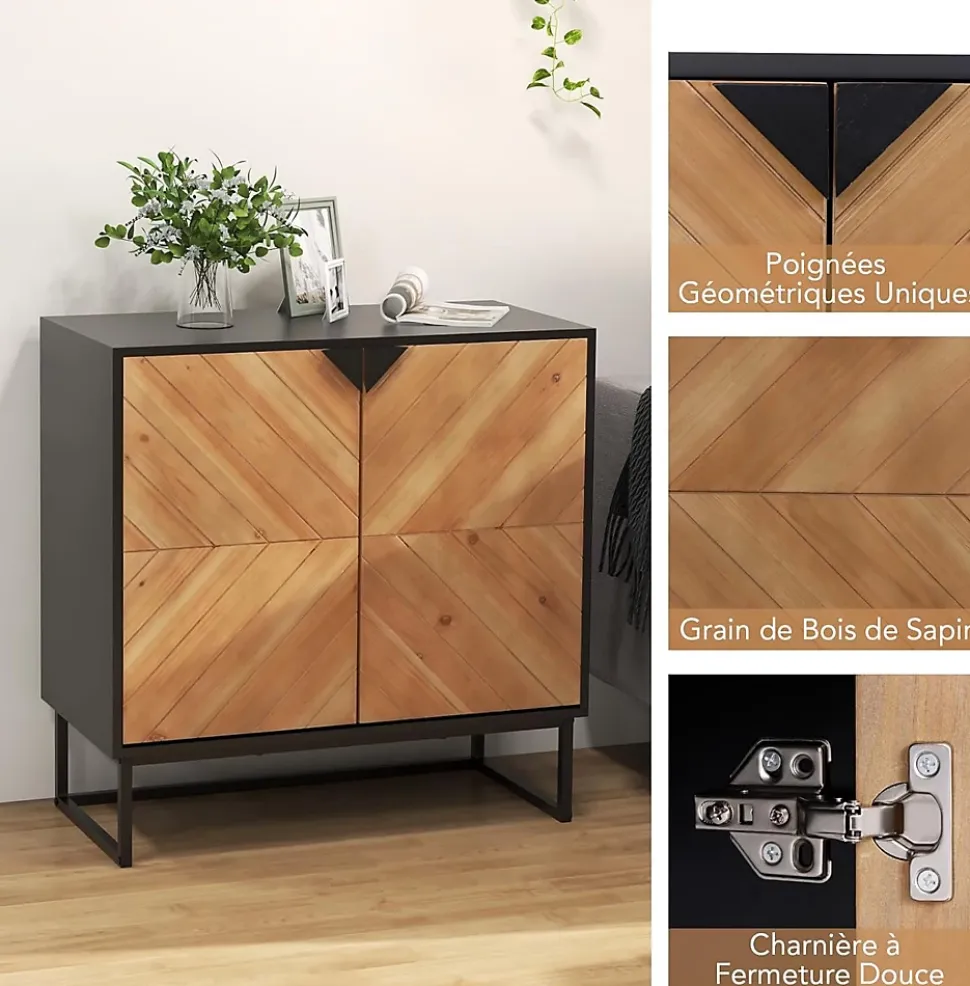 Buffet Salle à Manger Meuble Bas de Rangement à 2 Portes Pieds Surélevé en Métal Buffet Cuisine Rangement 80X40X80 cm Noir