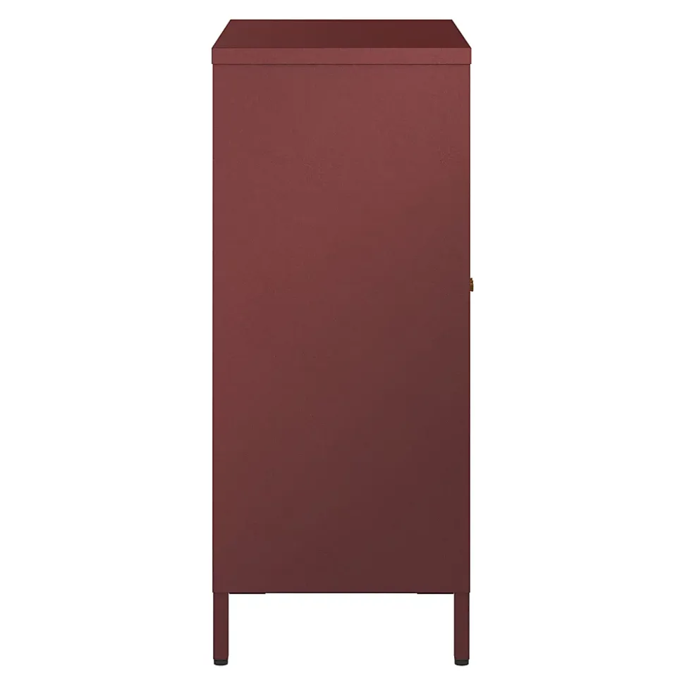 Buffet Säkylä acier verre ondulé 84 x 64 x 35 cm rouge bordeaux en.casa
