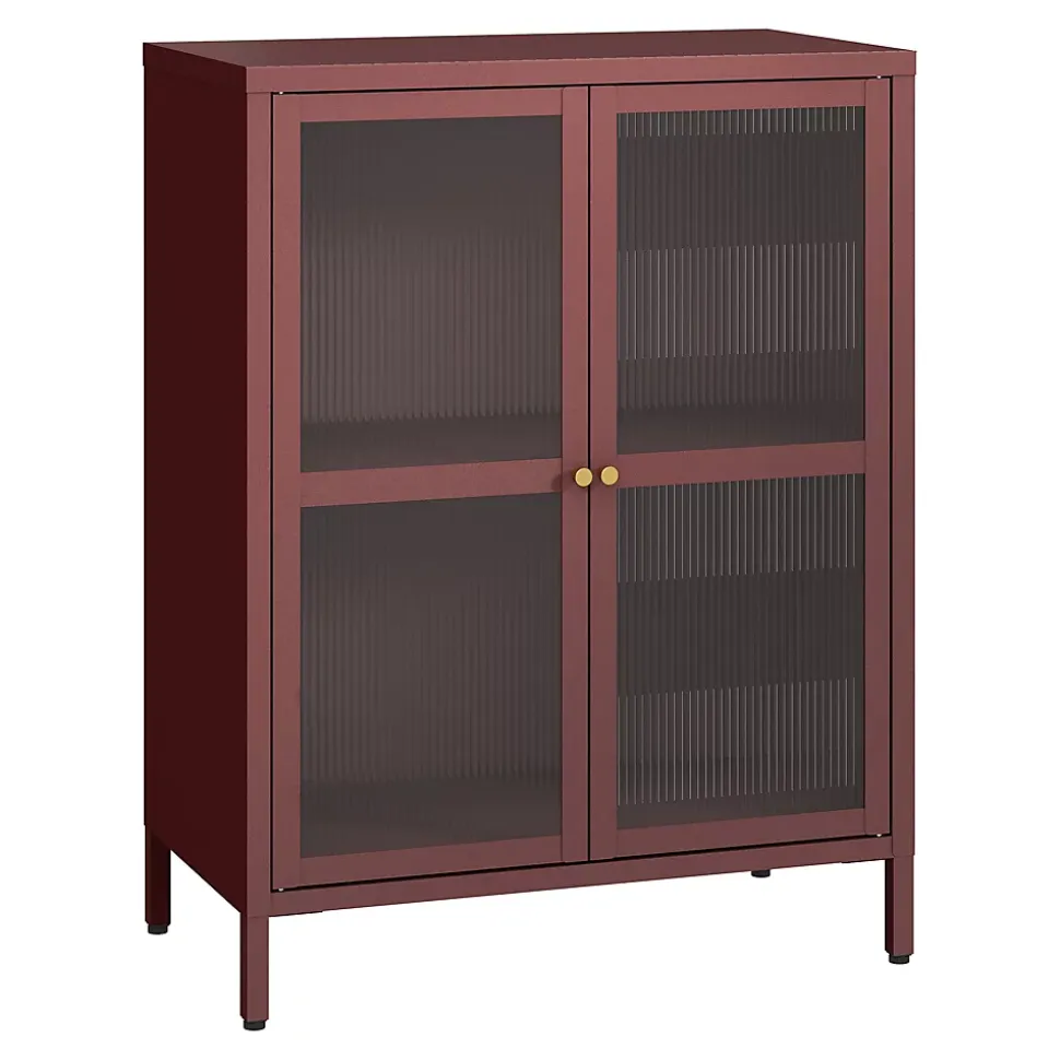 Buffet Säkylä acier verre ondulé 84 x 64 x 35 cm rouge bordeaux en.casa