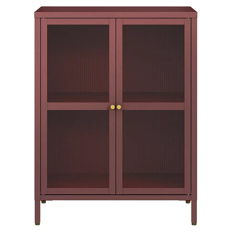 Buffet Säkylä acier verre ondulé 84 x 64 x 35 cm rouge bordeaux en.casa