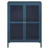 Buffet Säkylä acier verre ondulé 84 x 64 x 35 cm bleu marine en.casa