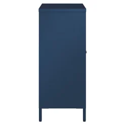 Buffet Säkylä acier verre ondulé 84 x 64 x 35 cm bleu marine en.casa