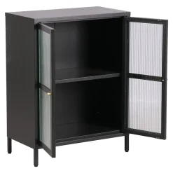 Buffet Säkylä acier verre ondulé 84 x 64 x 35 cm noir en.casa