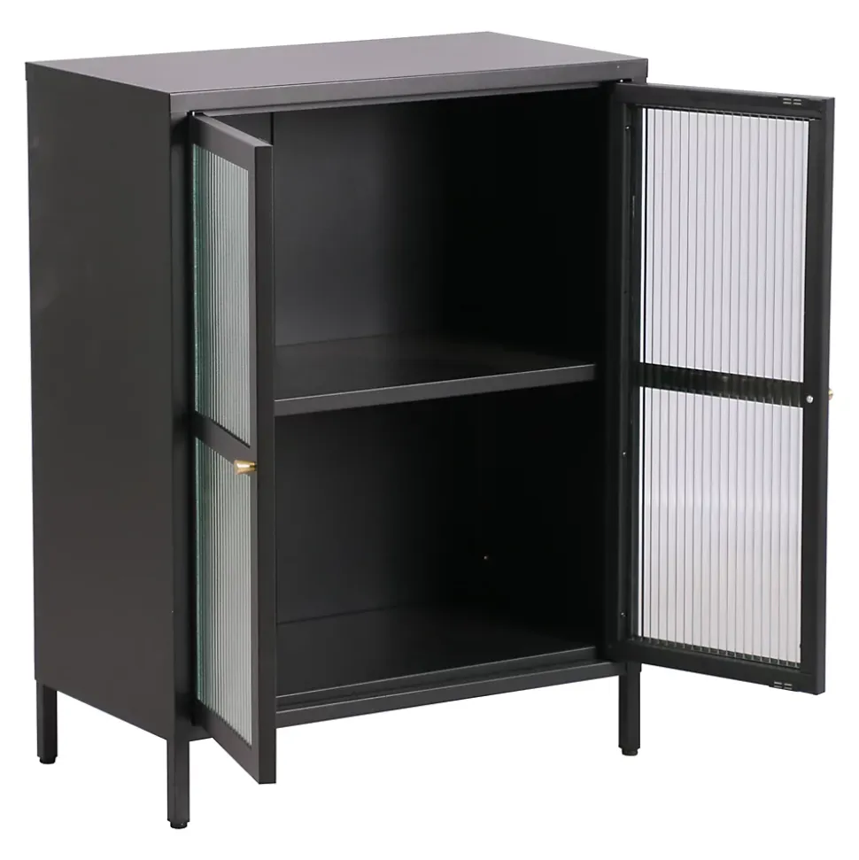 Buffet Säkylä acier verre ondulé 84 x 64 x 35 cm noir en.casa