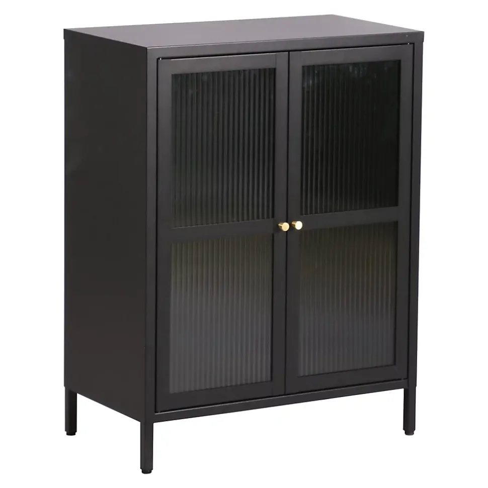 Buffet Säkylä acier verre ondulé 84 x 64 x 35 cm noir en.casa