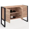 Buffet surélevé 110 cm OTTAWA 3 portes bois et noir design industriel