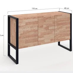Buffet surélevé 110 cm OTTAWA 3 portes bois et noir design industriel