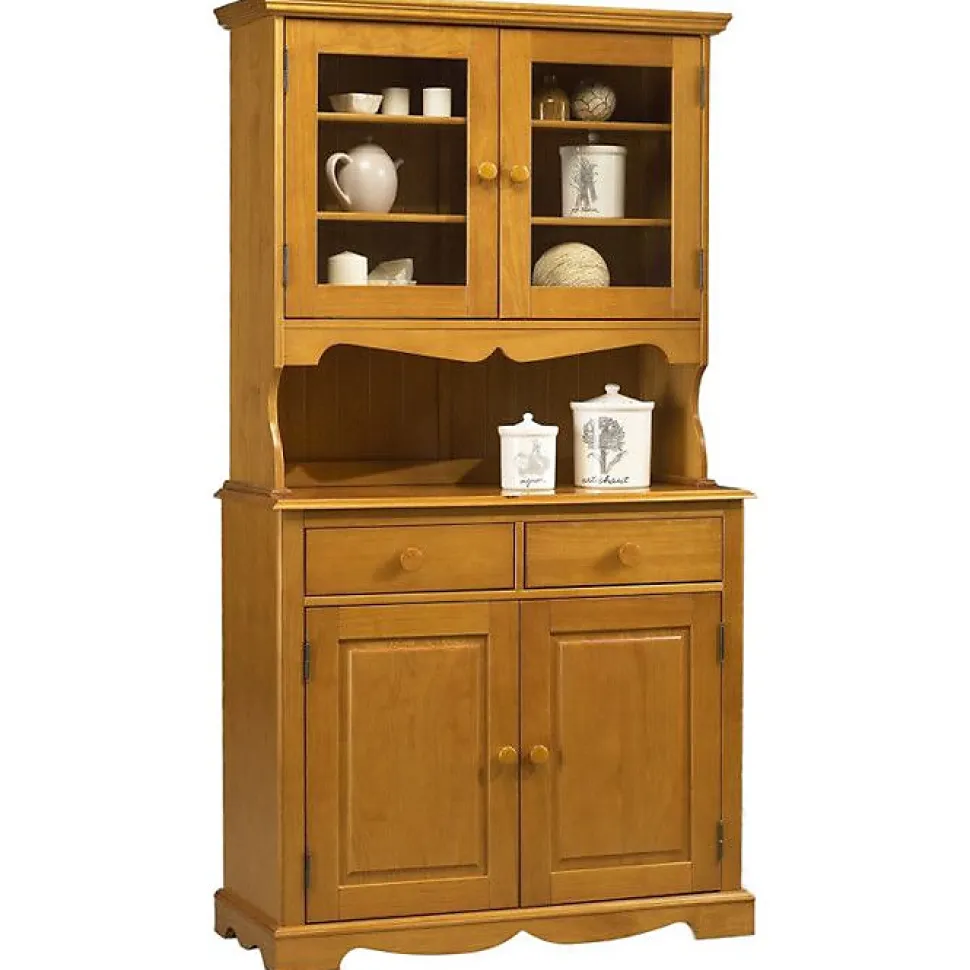 Buffet Vaisselier Pin Miel 4 Portes Style Anglais 6 Niches L 101 H 186 P 42 cm - L 101 x l 42 x H 186 cm
