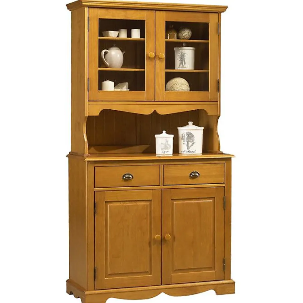 Buffet Vaisselier Pin Miel 4 Portes Style Anglais 6 Niches L 101 H 186 P 42 cm - L 101 x l 42 x H 186 cm