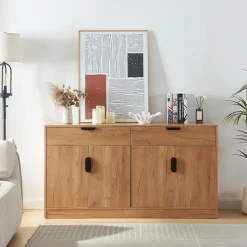 Buffet Varkaus MDF 75 x 140 x 40 cm effet chêne en.casa
