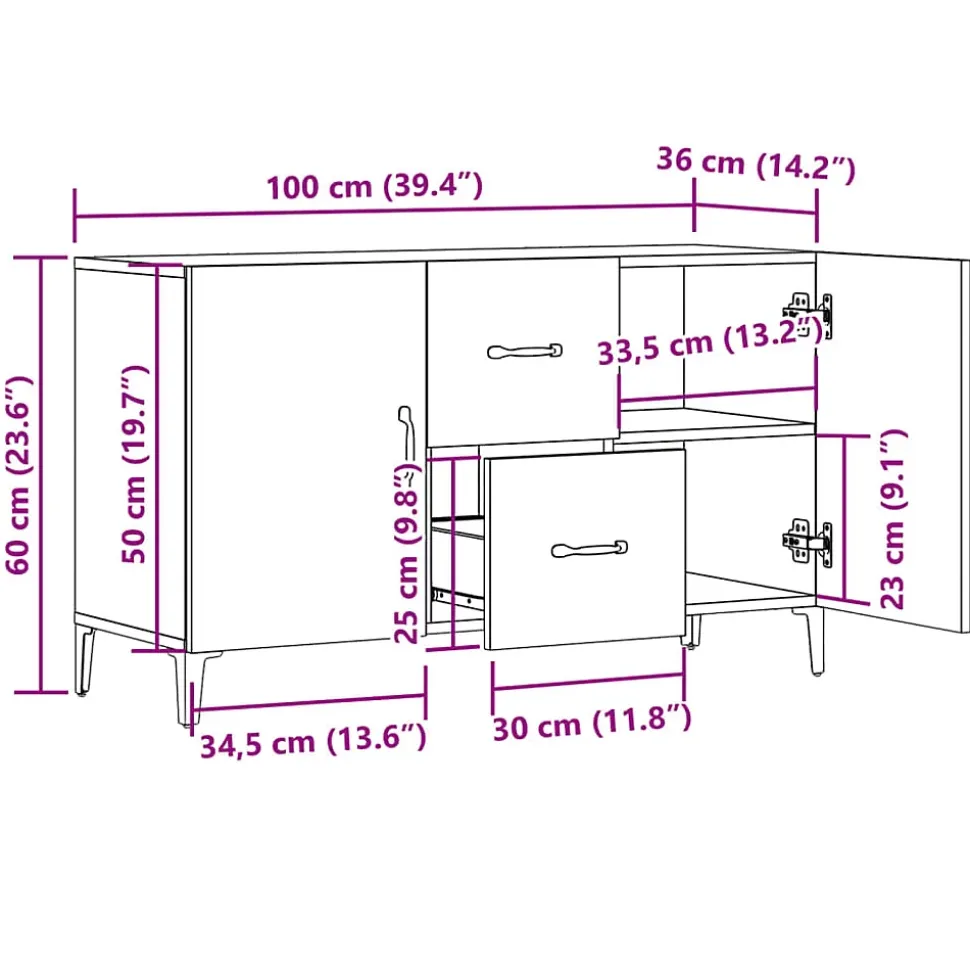 Buffet vieux bois 100x36x60 cm bois d'ingénierie vidaXL