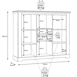 Buffet vitrine 3 portes 2 tiroirs + LED décor chêne blanchi - ANGELE