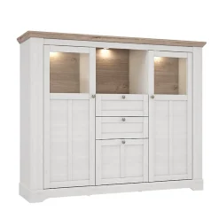 Buffet vitrine 3 portes 2 tiroirs + LED décor chêne blanchi - ANGELE