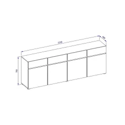 Buffet XL coloris chene et noir 225cm collection HAVANA. Bahut design avec 4 portes et 4 tiroirs.