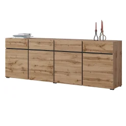 Buffet XL coloris chene et noir 225cm collection HAVANA. Bahut design avec 4 portes et 4 tiroirs.