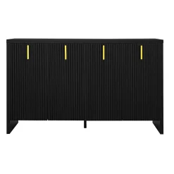 Buffet 140x80x38cm, avec 4 portes, poignées dorées et séparateurs réglables, design élégant, panneaux de particules, noir