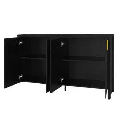 Buffet 140x80x38cm, avec 4 portes, poignées dorées et séparateurs réglables, design élégant, panneaux de particules, noir
