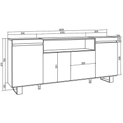Buffet 200x35x87cm feu led sans chaleur couleur blanc et noir