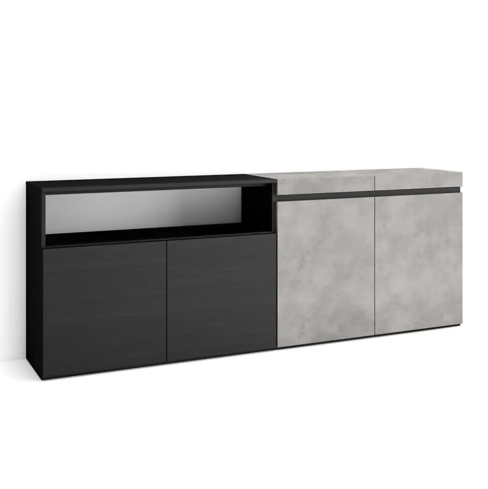 Buffet 200x35x75cm meuble à chaussures couleur gris ciment