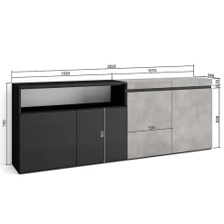 Buffet 200x35x75cm meuble à chaussures couleur gris ciment