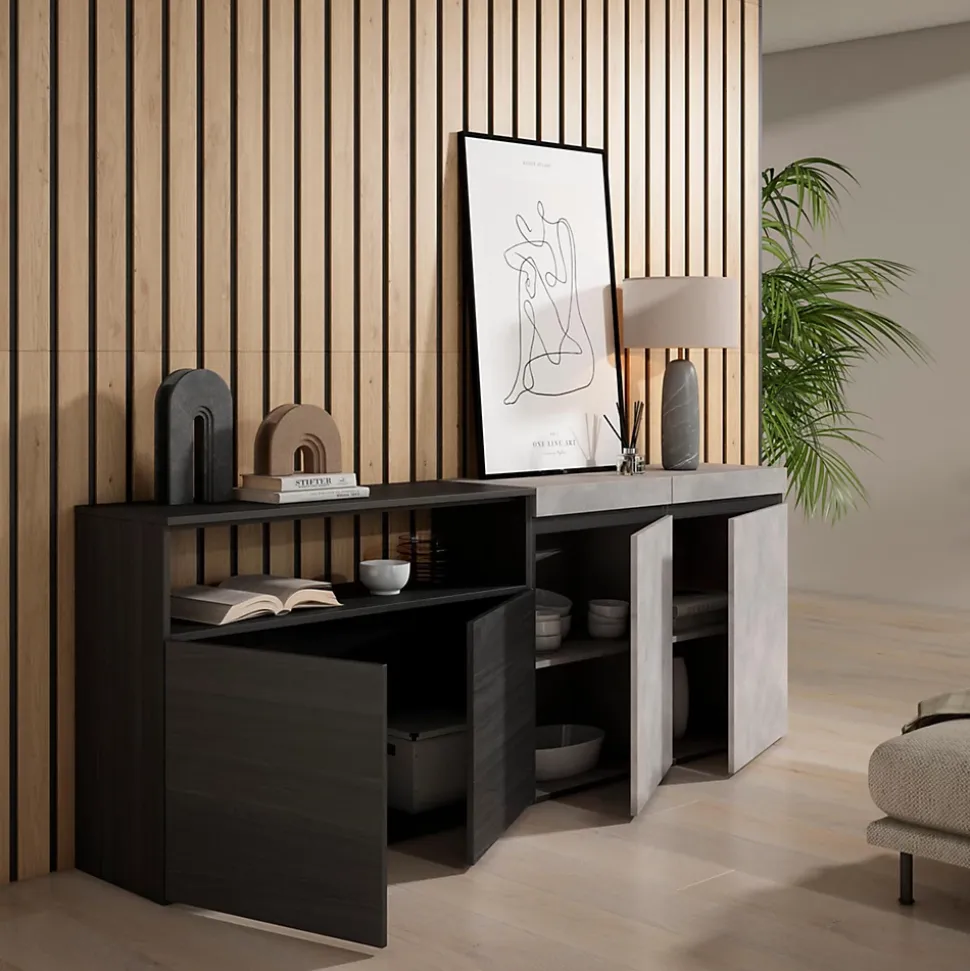 Buffet 200x35x75cm meuble à chaussures couleur gris ciment