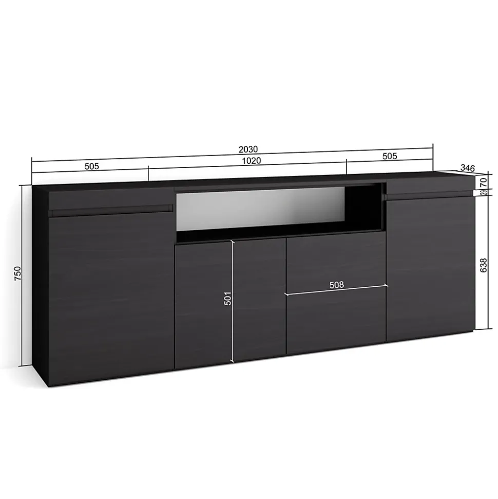 Buffet 200x35x75cm meuble à chaussures couleur noir