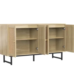 Buffet 140X39.5X80Cm Rotin 4 Portes Blackcolors