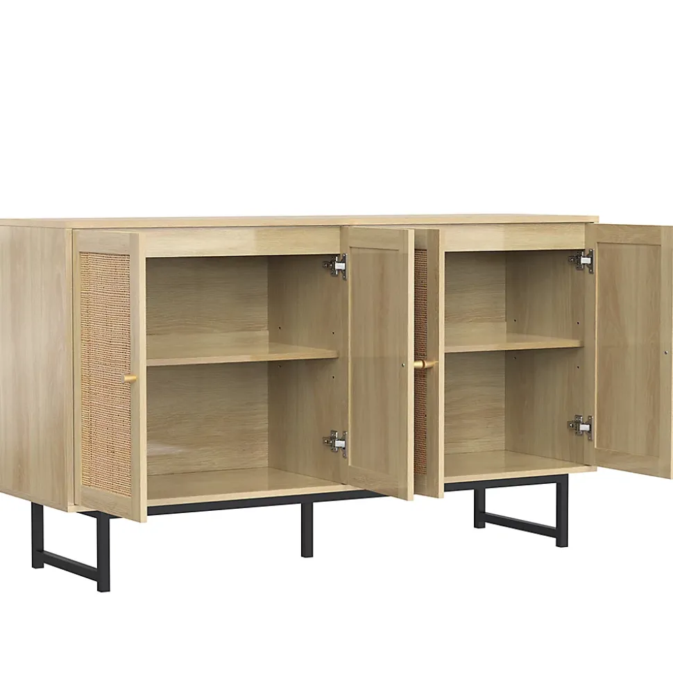 Buffet 140X39.5X80Cm Rotin 4 Portes Blackcolors