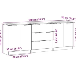 Buffets 3 pcs chêne artisanal 60x30x70 cm bois d'ingénierie vidaXL