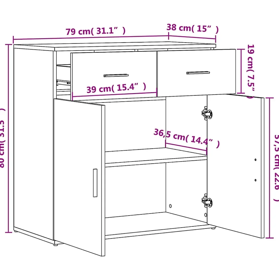 Buffets 2 pcs sonoma gris 79x38x80 cm bois d'ingénierie vidaXL