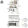 Buffets Hauts - Vaisselier Moderne avec Portes Vitrées et Rangement pour Cuisine, MDF et Métal, 145x39x171 cm, Blanc