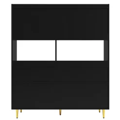 Buffets Hauts - Vaisselier Moderne avec Portes Vitrées et Rangement pour Cuisine, MDF et Métal, 145x39x171 cm, Noir