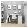 Bureau - Blanc - Tréteau et Caisson - 3 Tiroirs - 2 Niches - Droit 135x60x75 cm