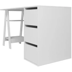 Bureau - Blanc - Tréteau et Caisson - 3 Tiroirs - 2 Niches - Droit 135x60x75 cm